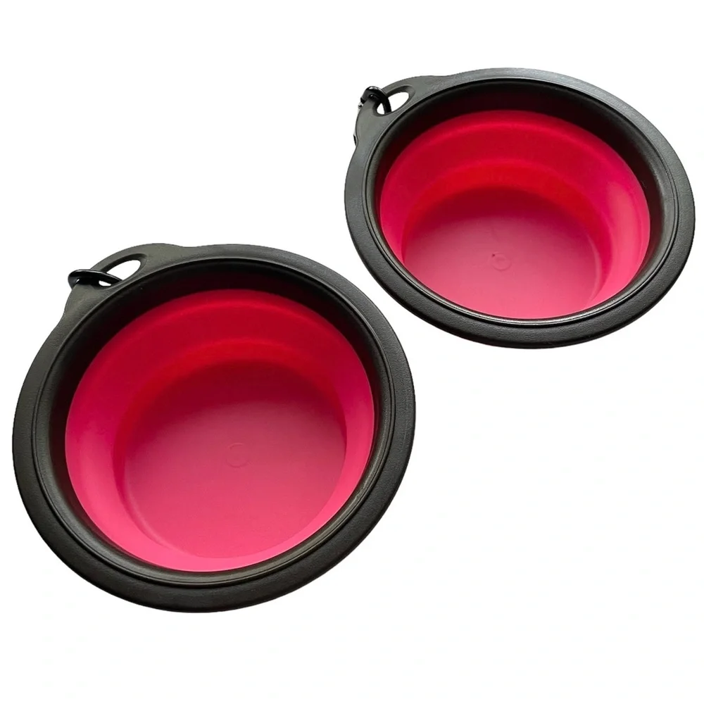 NEW 2 Travel Collapsible Pet Bowls Pink / Brown Dog Cat Puppy